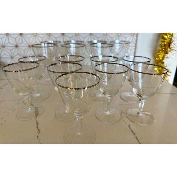 Vintage Silver-Rimmed Wine Glasses – 1‎ of 7 Tall Wine Glasses - Picture 1 of 7